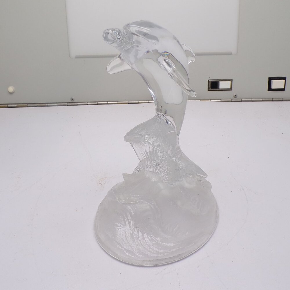 Cristal d'Arques Lead Crystal Dolphin in Waves Clear Glass Figurine France 6.5in